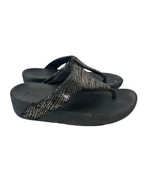 FitFlop Lulu Crystal Toe-Post Sandals Black Size 6 Glamcore Summer Comfort